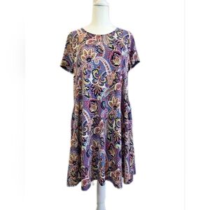 Paisley Print Short Sleeve Swing Dress - Lavender